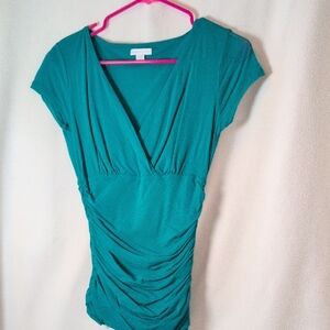 New York & Company Teal Ruched Blouse
